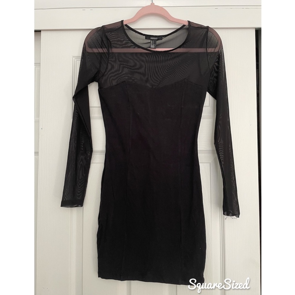 F21 Small Little Black Dress Sheer Sleeves